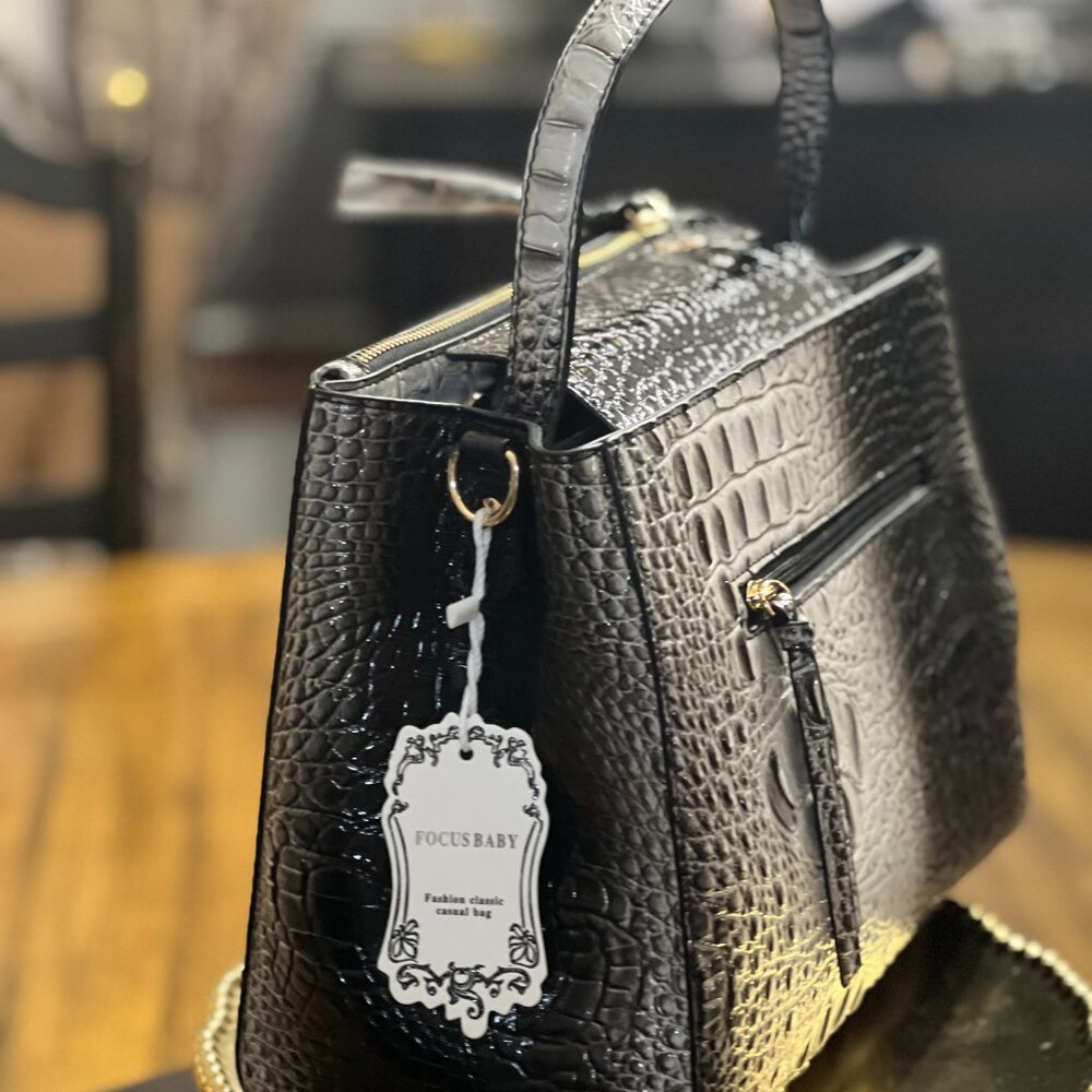 Textured Croc Black and Grey Ombre Handbag - Picture 7 of 8
